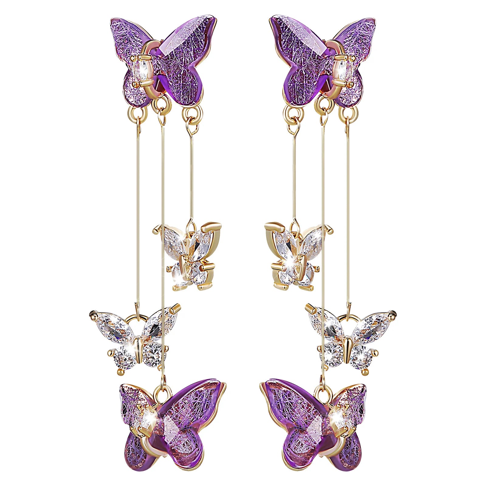 Aretes Mariposa Morados Elegantes